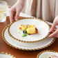 Nordic Gold Bead Ceramic Dinner Plates - Luxurious Artisan Tableware for Sophisticated Dining