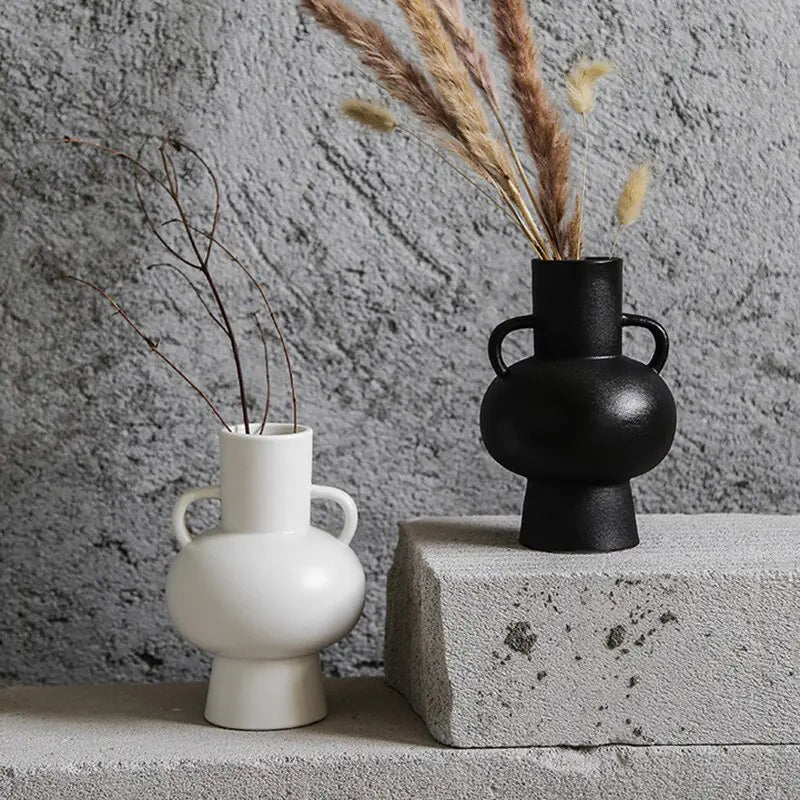 Elegant White and Black Ceramic Vases – Contemporary Home Décor Accents