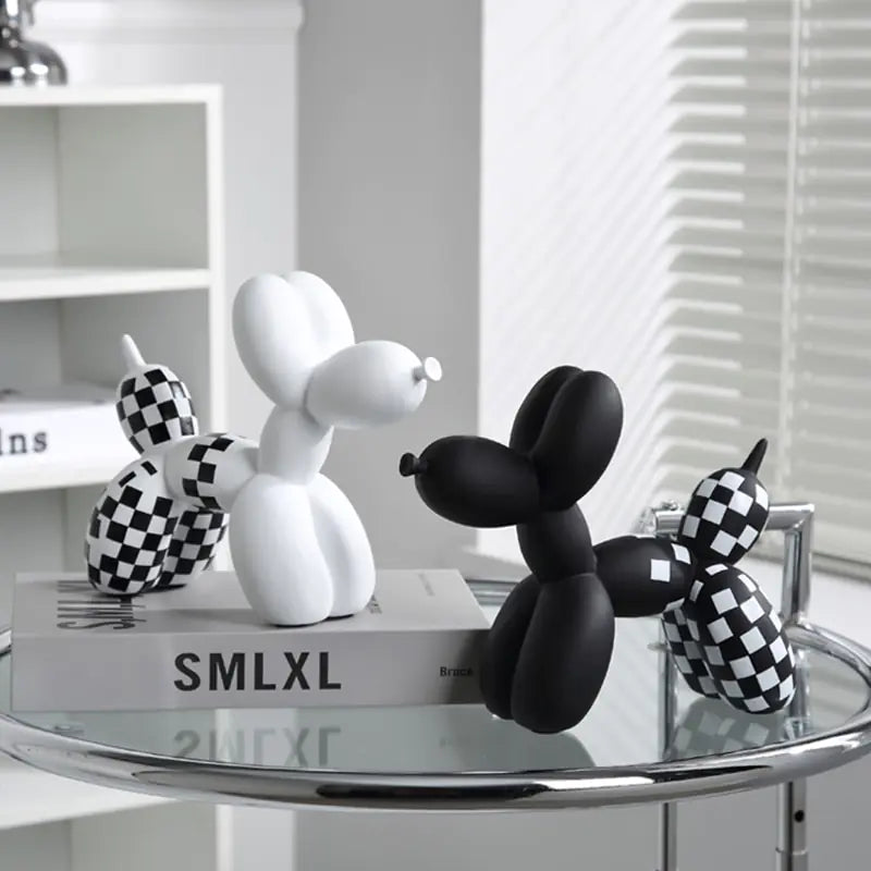 Modern Checkerboard Balloon Dog Sculpture – Contemporary Home Decor Accent