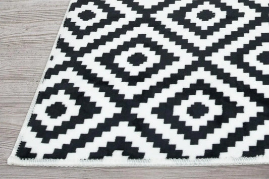 Modern Black and White Pyramid Non-Slip Area Rug – Aksu 120x180 cm Geometric Floor Carpet for Living Room & Bedroom