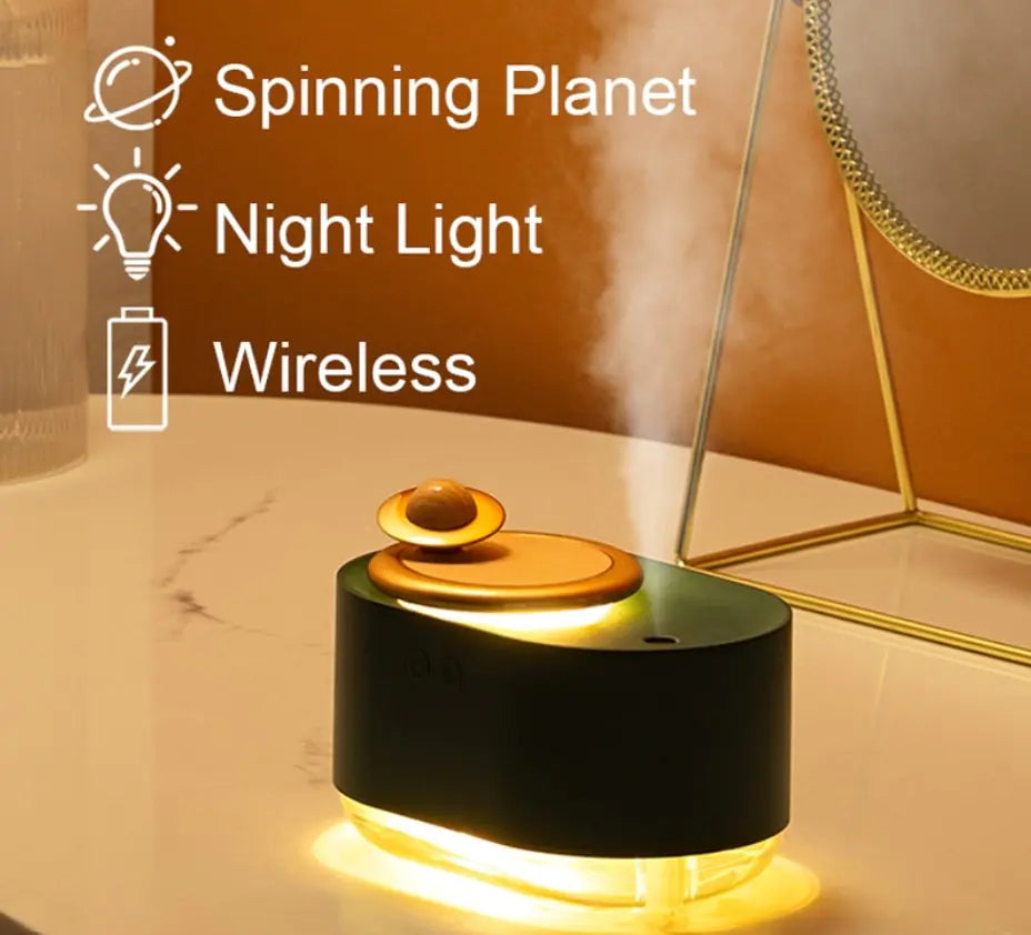 Rotating Planet Aroma Diffuser – Wireless Aromatherapy & Night Light