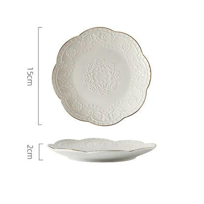 European Luxury Embossed Ceramic Dinner Plates - Rectangular Design with Gold Rim