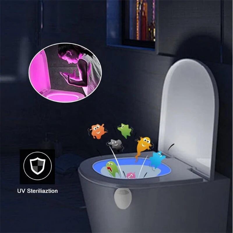 Rechargeable Motion Sensor Toilet Night Light with UV Sterilization – 16 Colors, Adjustable LED Lighting for Bathroom Comfort by N.G.I Goods