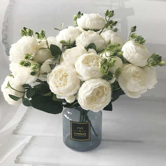 Elegant Silk Peony Artificial Flower Bouquet – Lifelike Roses for Home Décor and Special Occasions